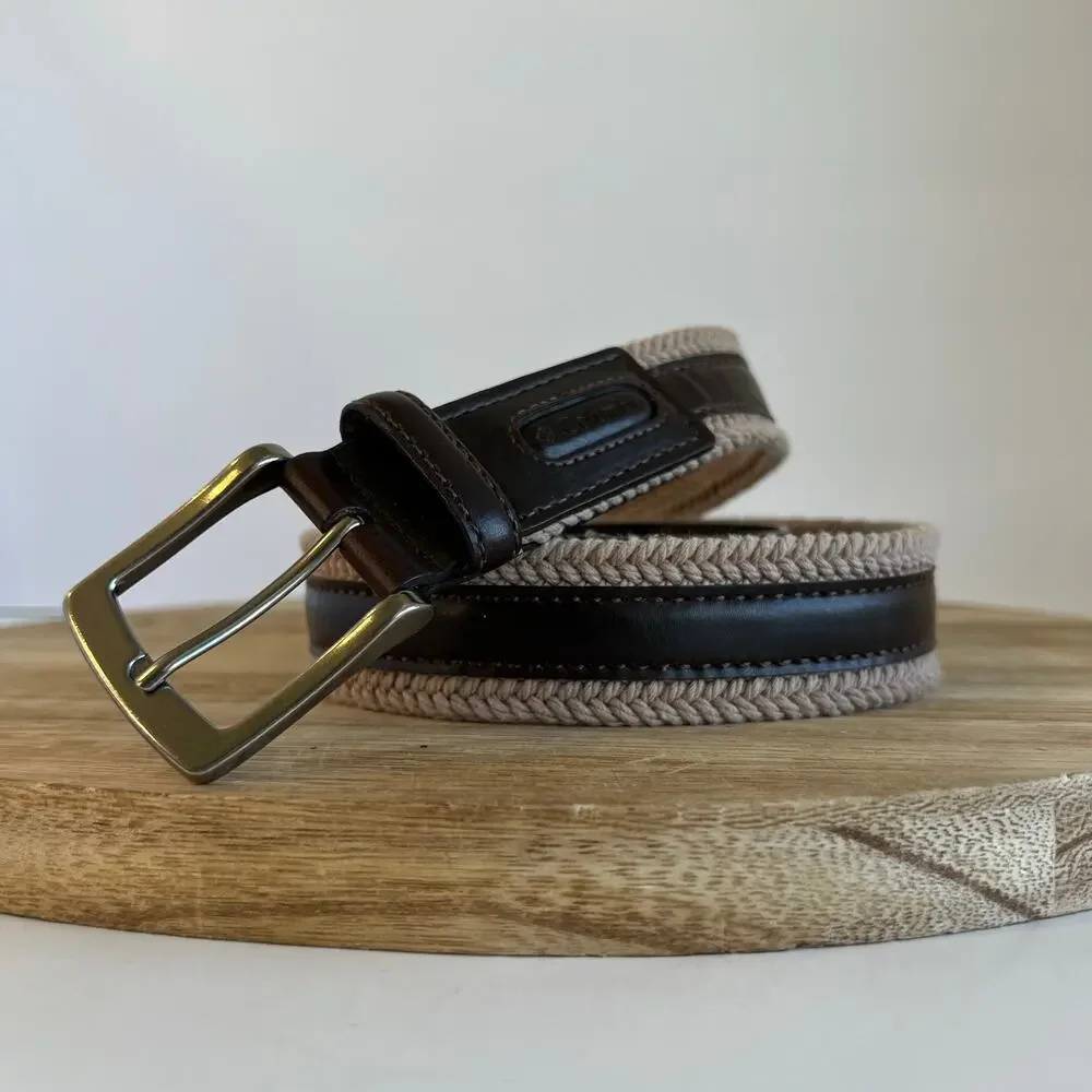 Columbia 90s Brown Genuine Leather Natural Fiber Woven Belt Size XL